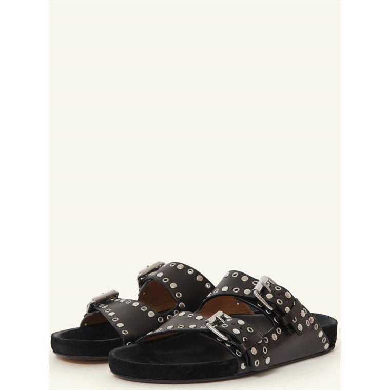 Isabel Marant Lennyo Velvet Eyelet Sandaler, Sort